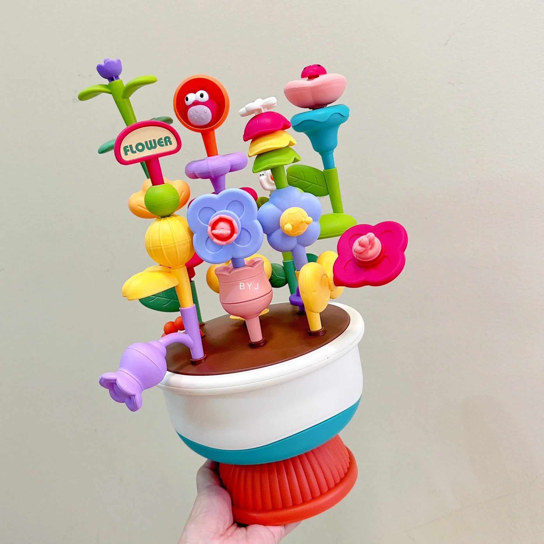 Cute assembly flowerpot building blocks plastic set in colour box packaging with flower garden design