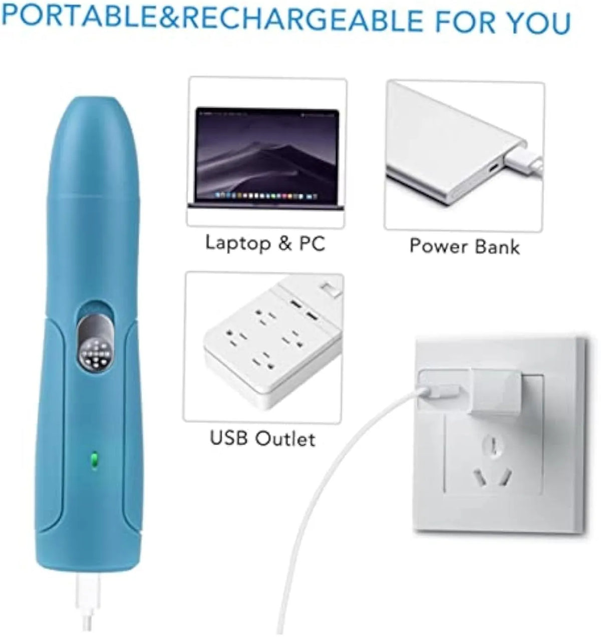 Blue electric pet nail grinder with diamond grinding head, 15.3 x 3.3cm, 192g, for dogs, cats and small pets