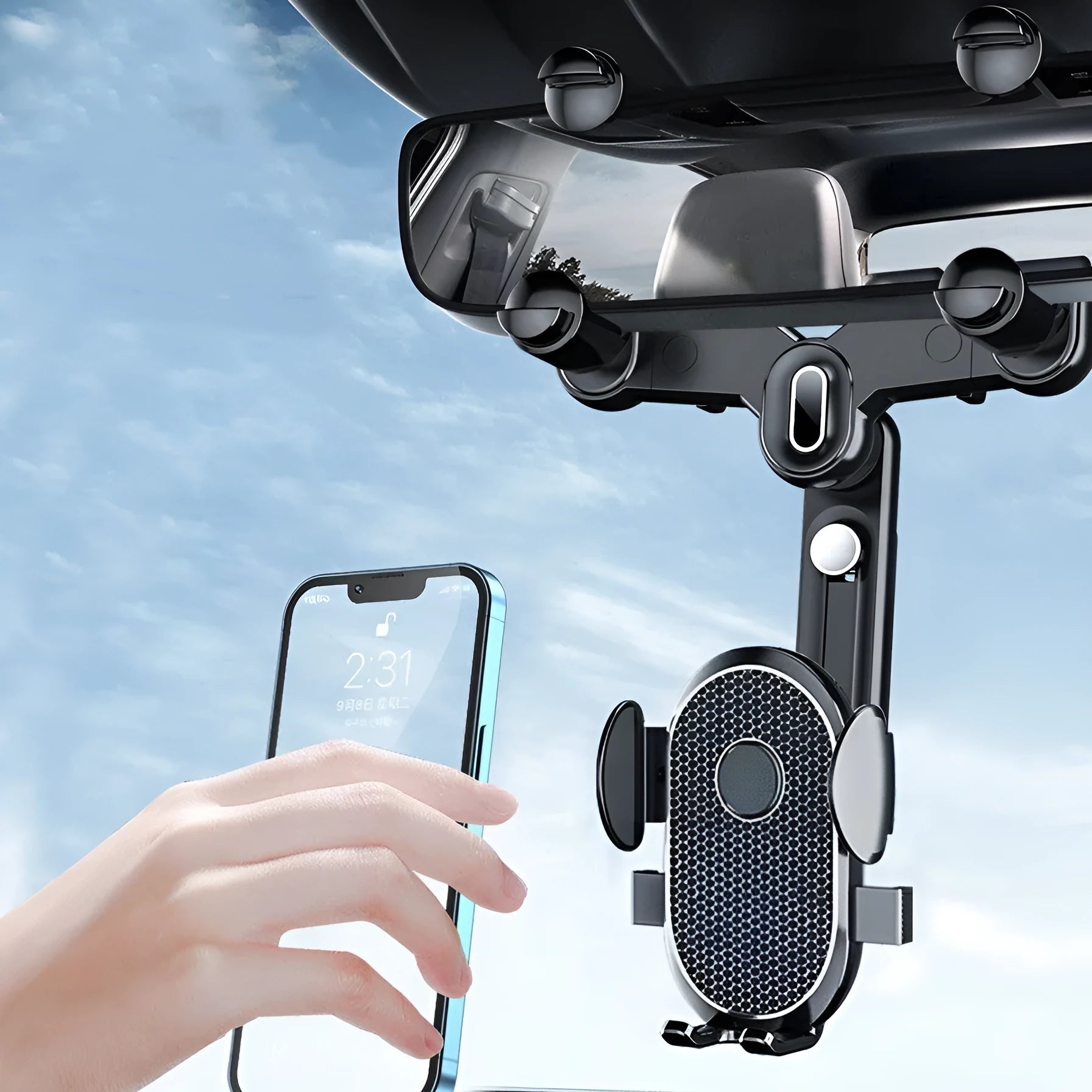 Car multi-purpose mobile phone holder desktop bracket in black, ABS and nano PU construction, fits 4.0-7.0 inch smartphones
