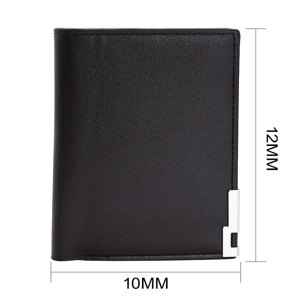 Men's leather zip wallet in classic colour, presented in a gift box.