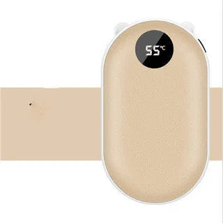 Rechargeable hand warmer and power bank in rose gold, local gold, titanium silver, sky blue, or digital display colours