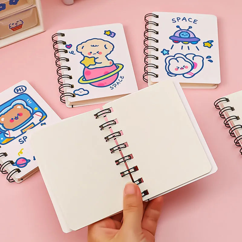 Astronaut series pocket flipper notebook showing 10.5x8cm size and themed cover options.