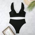 Women's striped split-chest bikini swimwear in polyester fabric with quick-drying properties