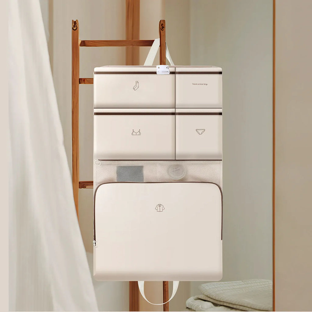 Foldable polyester travel storage hook bag in solid colour with hanging hook, unisex design