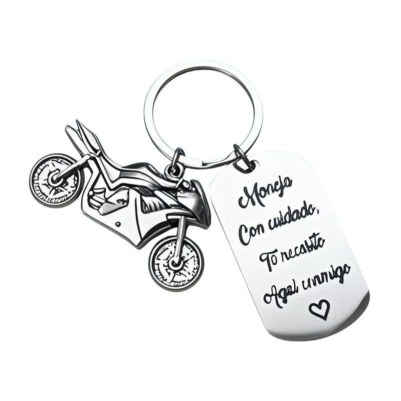 Stainless steel motorcycle key ring with modern simple design and flannel storage bag