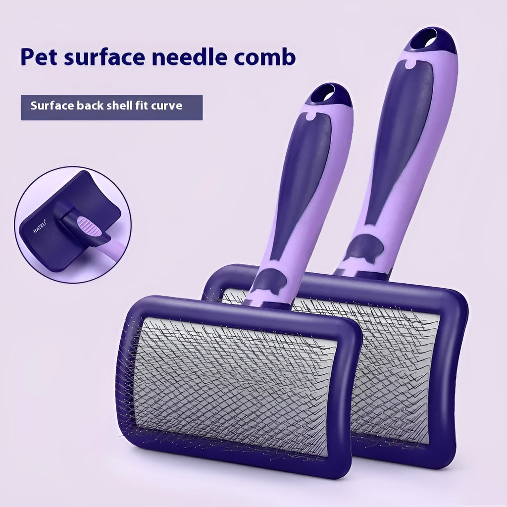 Plastic curved needle dog grooming comb in purple yellow or green, small medium large sizes