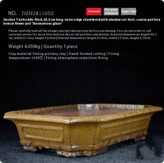 Antique large rectangular cut corner floating mouth flower pot in mixed wood and plum pile