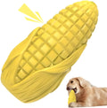Yellow corn stick dog chew toy with textured surface for teeth cleaning