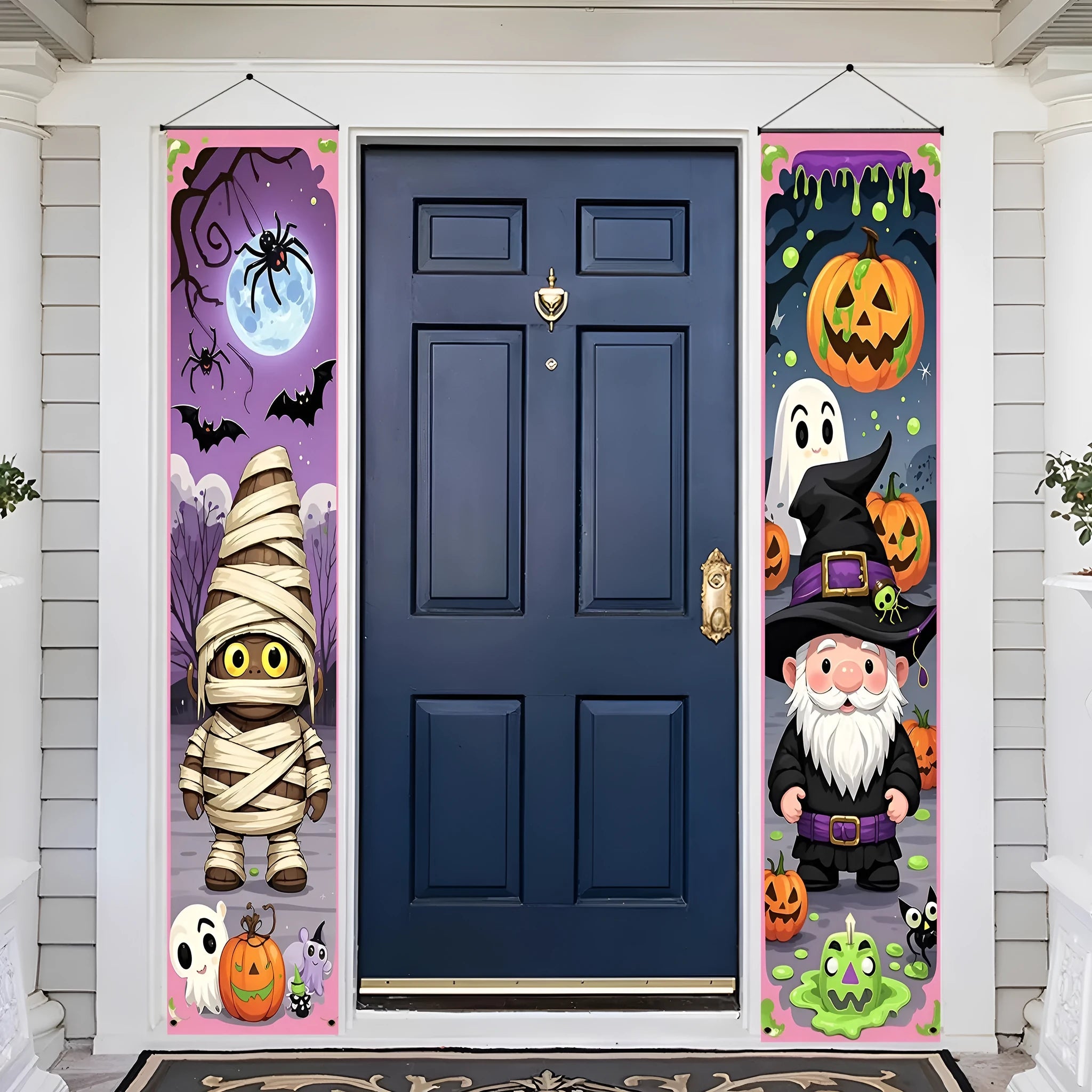 Pair of Halloween couplet decoration banners measuring 30x180cm with hanging hardware