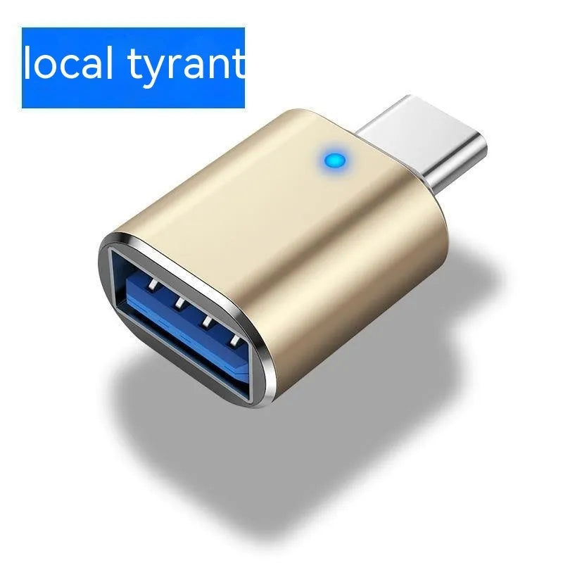 USB 3.0 to Type-C OTG adapter with indicator light in black, silver, and gold