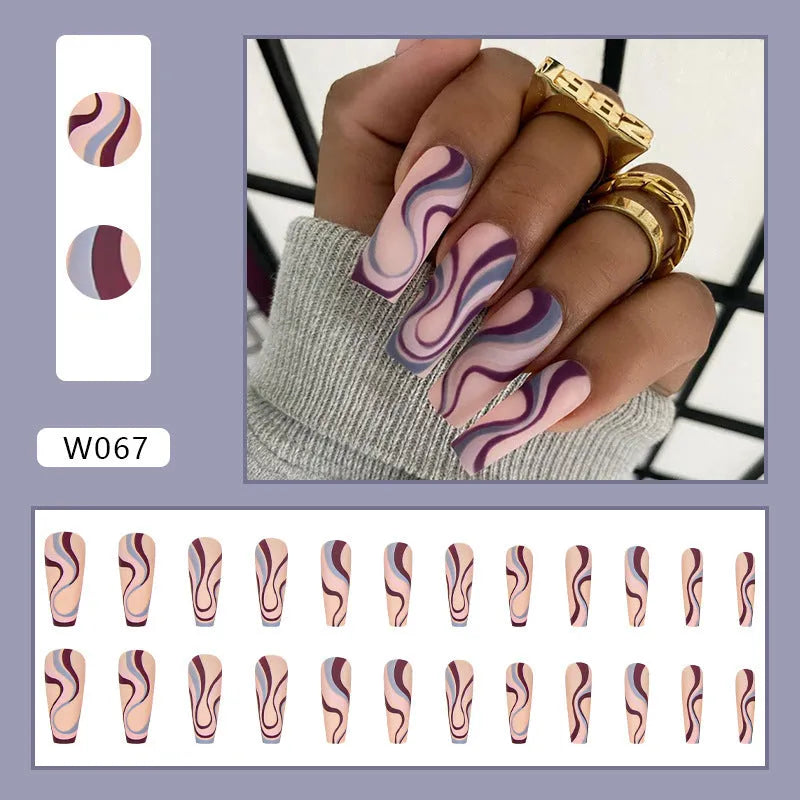 Ballet wave line detachable nail stickers with jelly glue in four design options