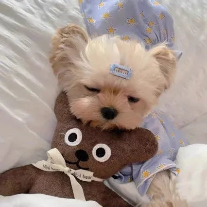 Korean spring blue star-patterned cotton pet pajama suit for dogs and cats