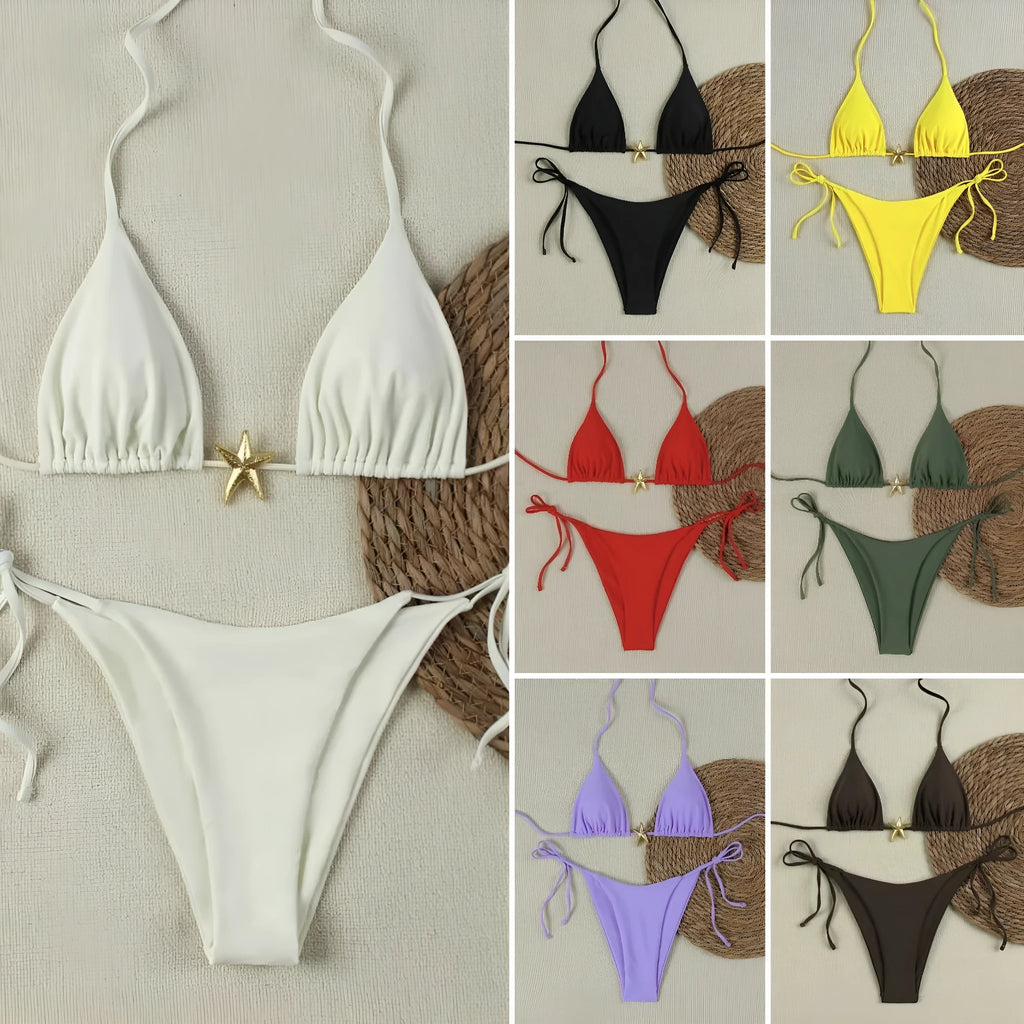 Women's lace-up bikini swimsuit in nylon with polyester spandex lining, seven colours, sizes S M L