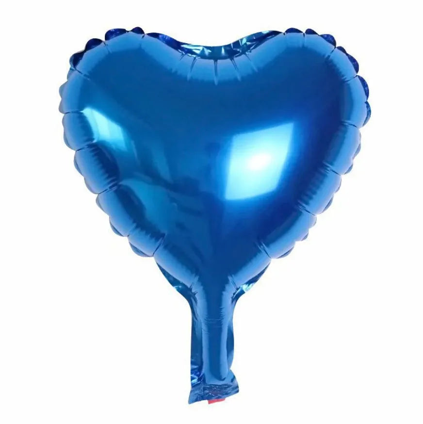 Set of five shiny metallic peach heart-shaped aluminium balloons in rose red colour.
