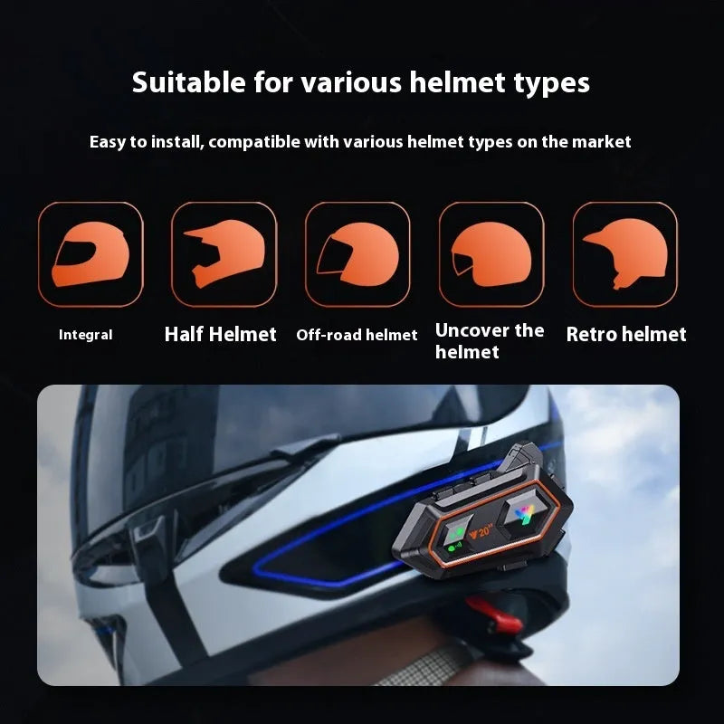 Black motorcycle helmet Bluetooth headset with touch buttons and microphone for riders