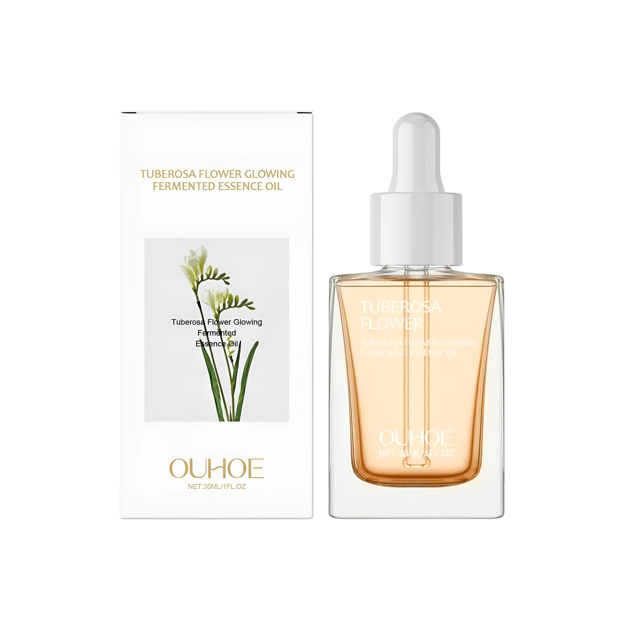 30ml bottle of brightening and firming facial oil with tuberose and vitamin E.