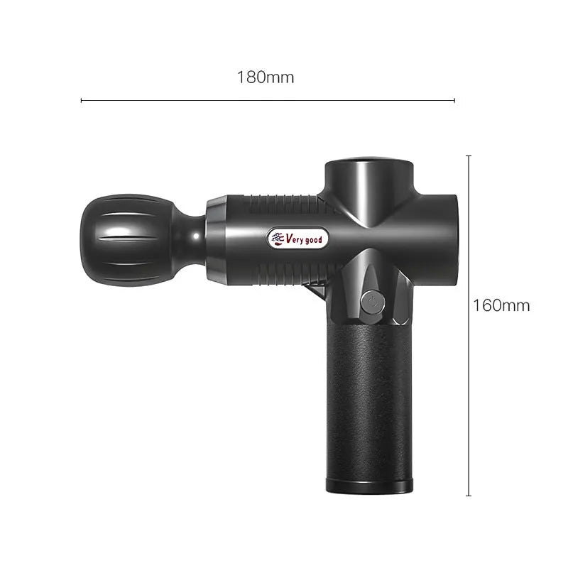 Black fascia gun with silicone head and ABS body for muscle recovery USB powered