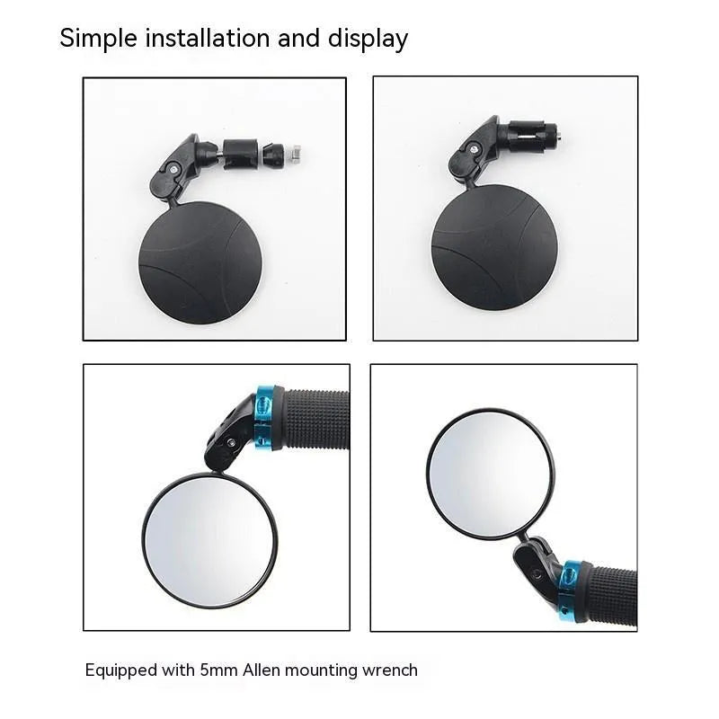 Black foldable convex rearview mirror with 360-degree adjustable mount