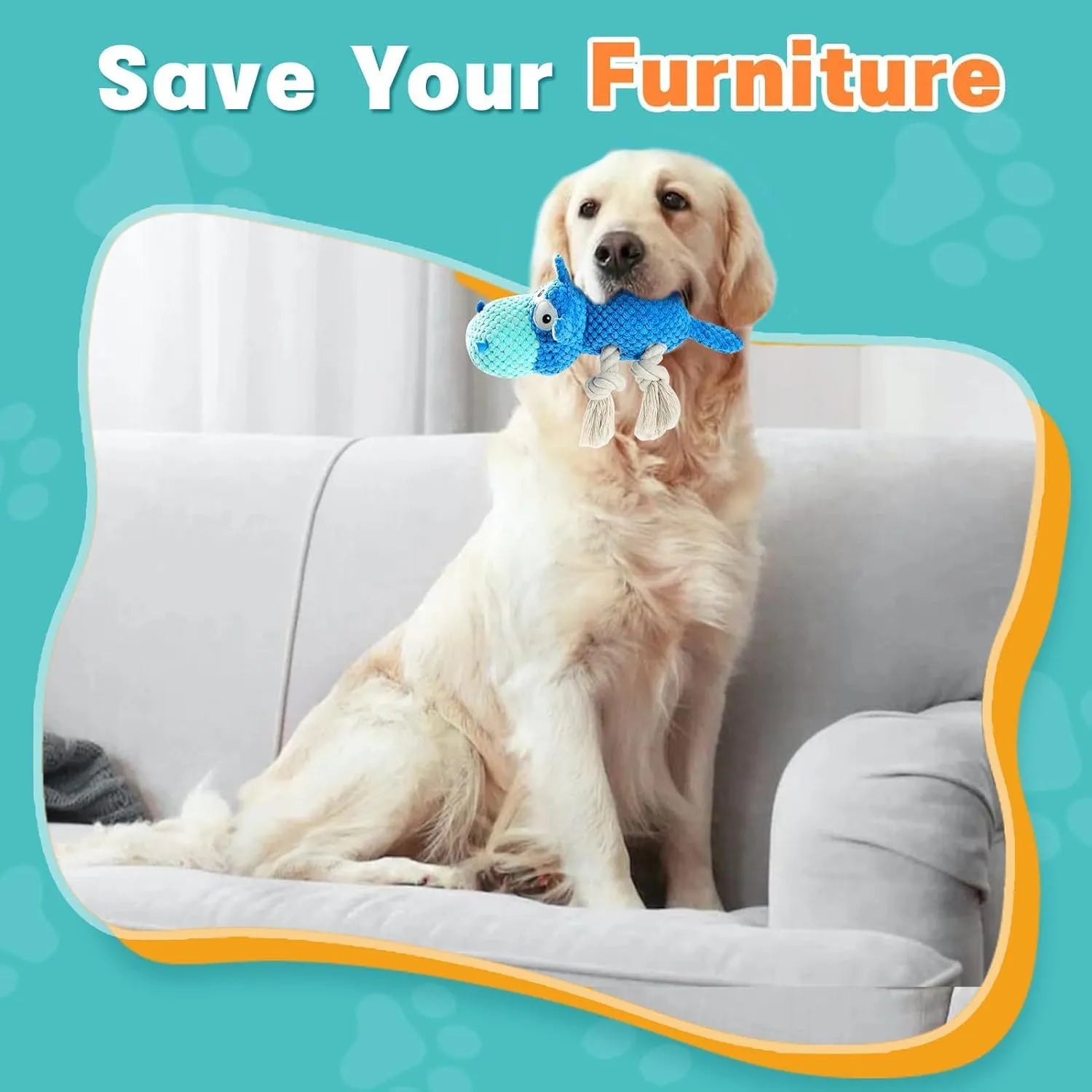Blue plush dog toy with reinforced seams for aggressive chewers, designed for large breeds like Labrador Retrievers
