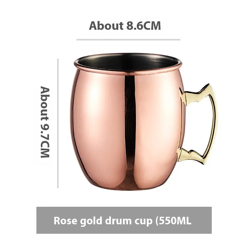 Stainless steel Moscow Mule cup with copper-plated finish in silver, gold, rose gold or black colour options