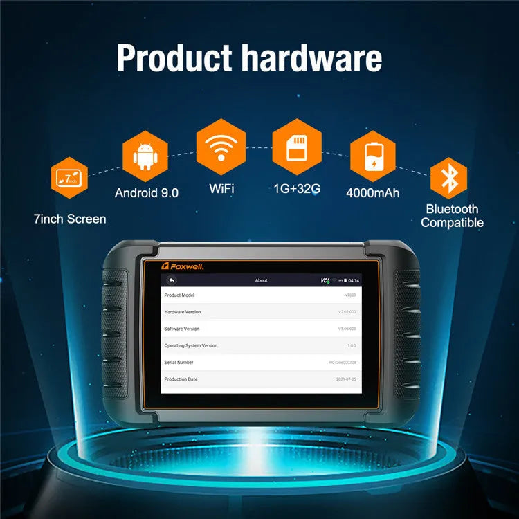 NT809 automotive diagnostic scanner with accessories including diagnostic cable, OBDII adapter, and packaging options