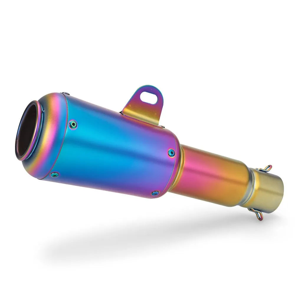 Universal stainless steel racing motorcycle exhaust pipe with flower cover design in multiple colour options