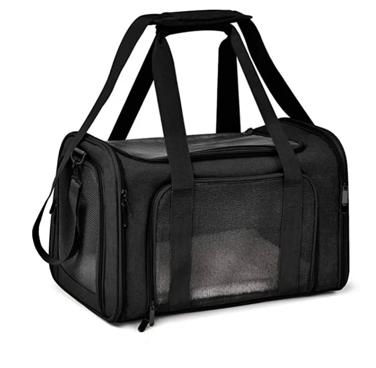 Pet travel backpack made of cationic linen fabric in blue colour, 44x28x28cm size for cats and small dogs
