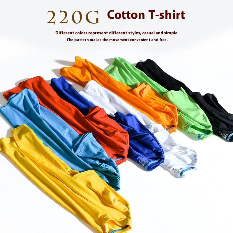 Men's solid colour cotton T-shirt on a hanger, showing round neck and short sleeve design.