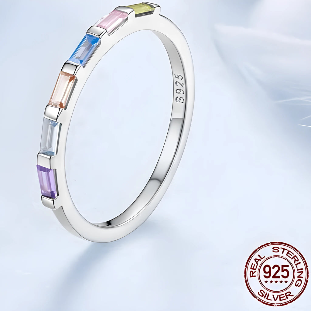 S925 sterling silver women's ring with single colour zircon stone, geometric shape, silver colour