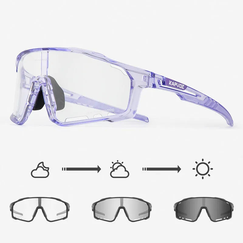Photochromic cycling sunglasses with a TR90 semi-rimless frame in a unisex style.