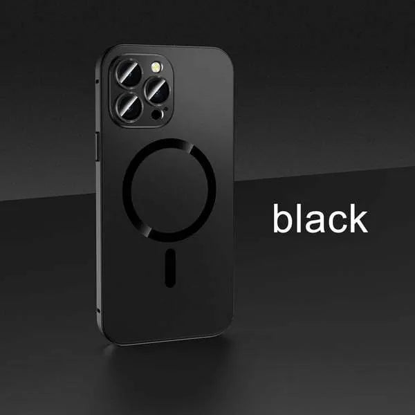 iPhone protective case with aluminium alloy frame in dark purple colour with magnetic snap.