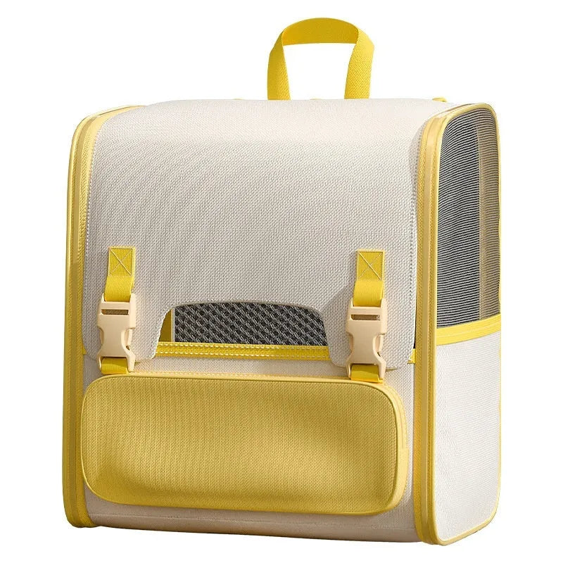 Large capacity pet backpack in Oxford cloth, medium hard, quiet gray or sunshine yellow, 8kg capacity.