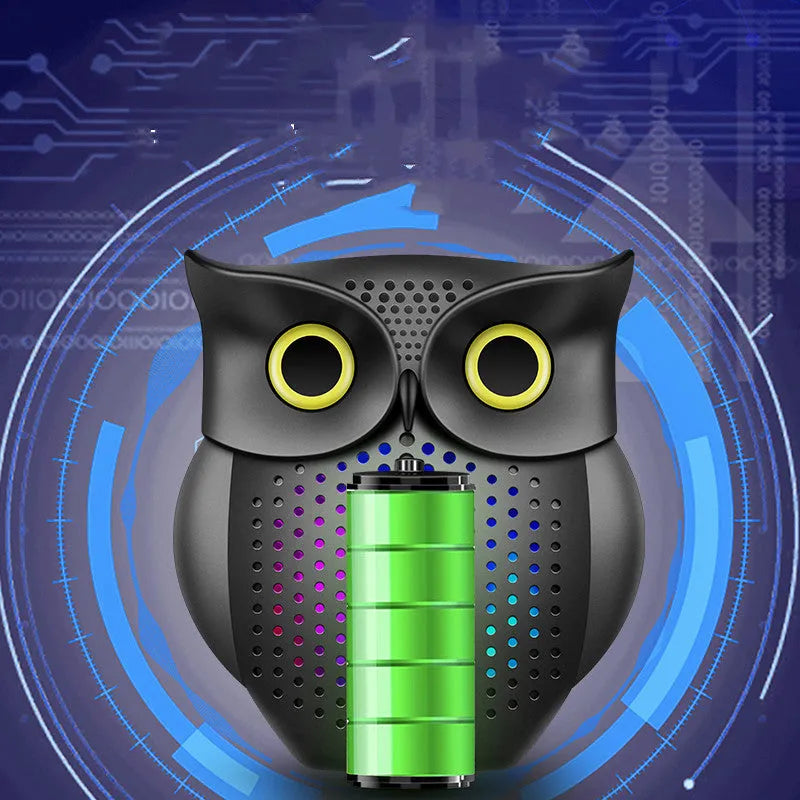 Black wireless Bluetooth speaker with cartoon owl design, compact size