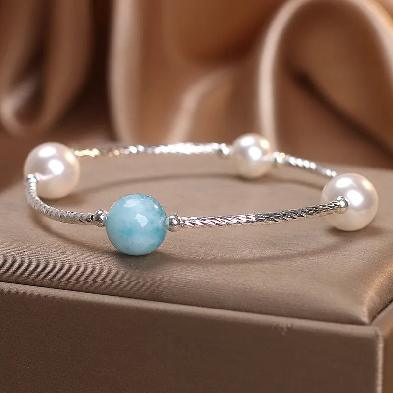 Agate stone cherry blossom beads bracelet in blue colour, ethnic style design for women