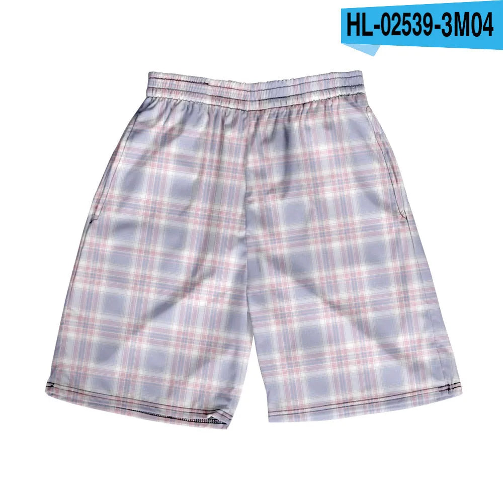 Men's straight-leg plaid casual shorts in polyester fabric, available in multiple colours.