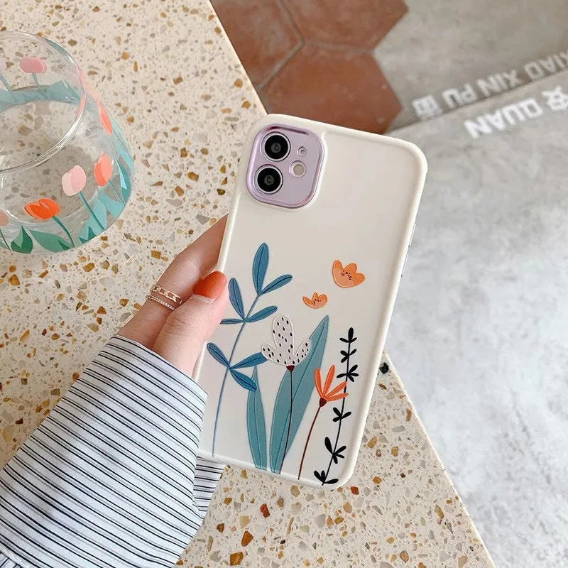 Heart electroplated lens iPhone case with painted Nordic design, TPU back cover, multiple coloured loving heart pattern