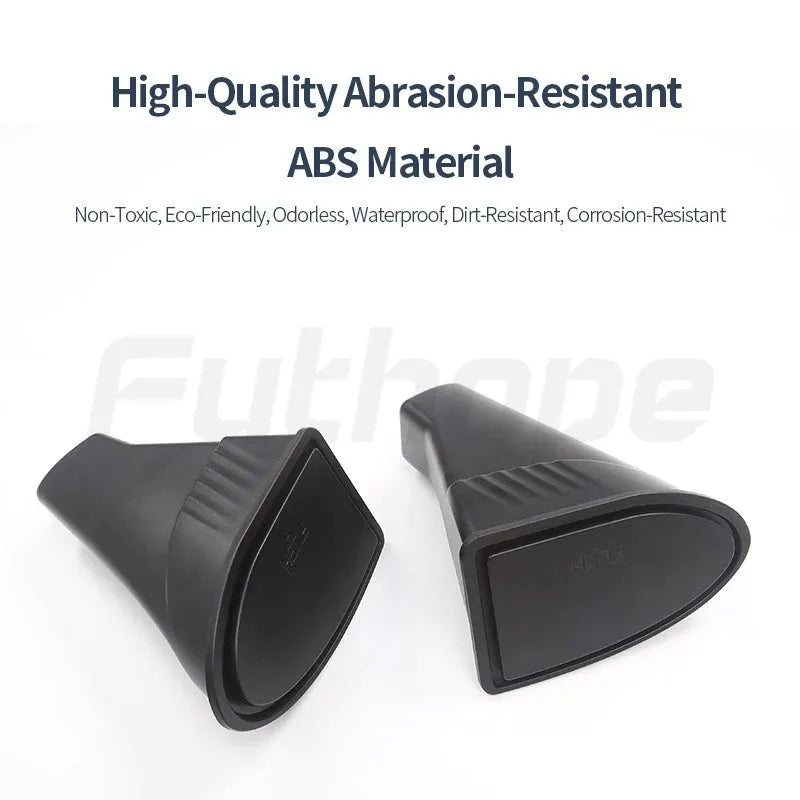 Two black ABS plastic storage boxes designed for Tesla Model Y front door pockets