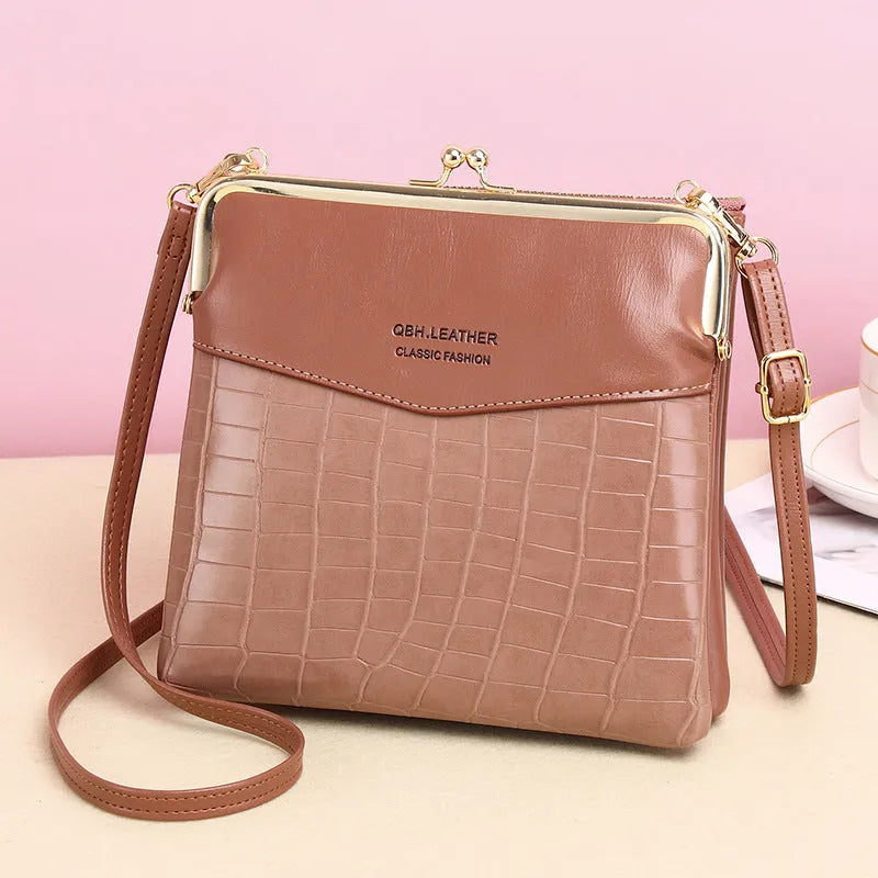 Retro solid colour PU leather messenger shoulder bag 18x4x17cm with embossed finish and multiple internal pockets
