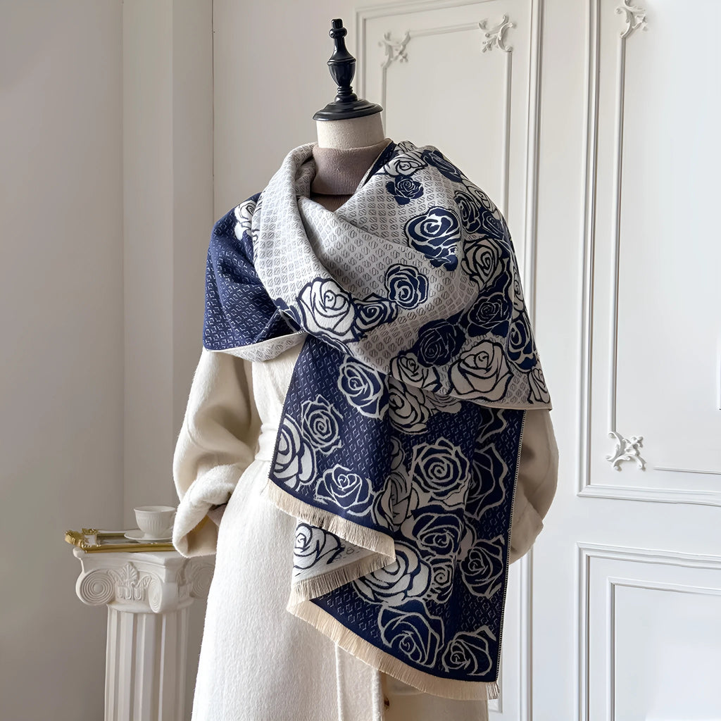 Imitation cashmere winter scarf with tassels in grey colour showing 185cm length