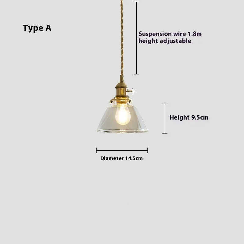 American retro small pendant droplight with warm white bulb and set of six colour filters A to F.