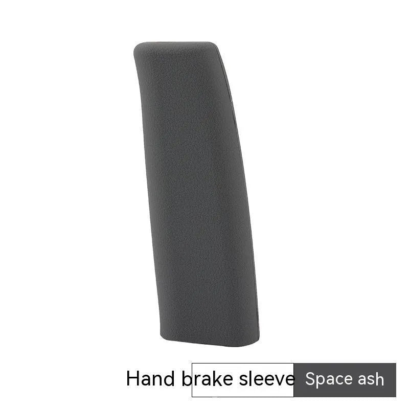 Universal silicone handbrake sleeve showing five colour options: beige, black, blue, grey, and red