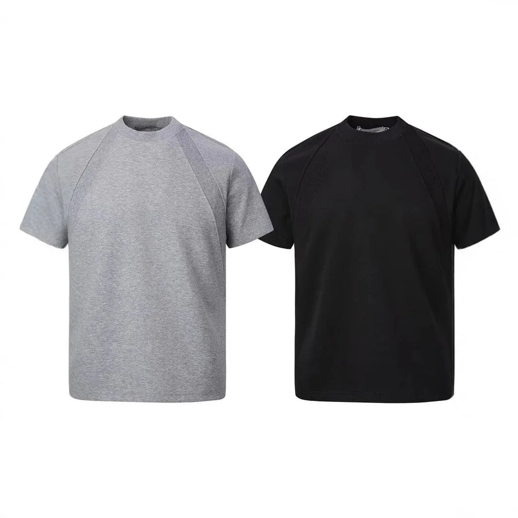Loose fit short sleeve top with air layer stitching detail in grey.