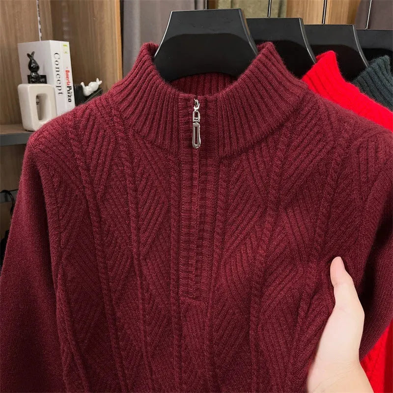 Thickened men's business casual pullover bottoming sweater in black acrylic blend, size M to 4XL
