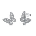 S925 sterling silver stud earrings with zircon inlay, platinum electroplated finish, geometric shape