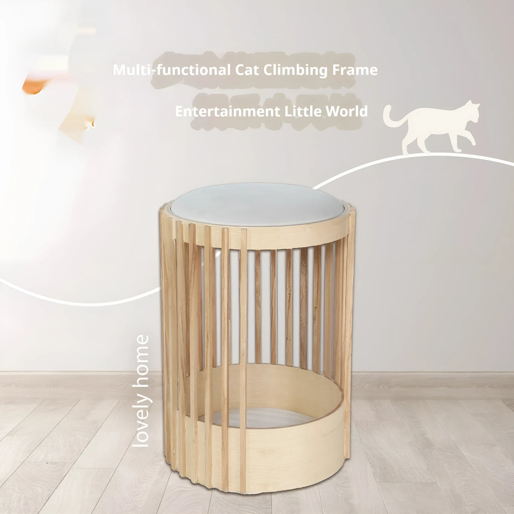 Solid wood cat climbing frame and pet bed, 40x60cm, with bite-resistant column and simple style