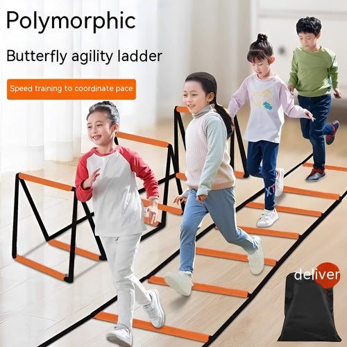 Butterfly ladder agility training equipment with jump grid functionality in plastic construction