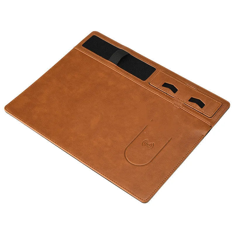 Wireless charging mouse pad with phone holder in PU leather, 320x260mm size