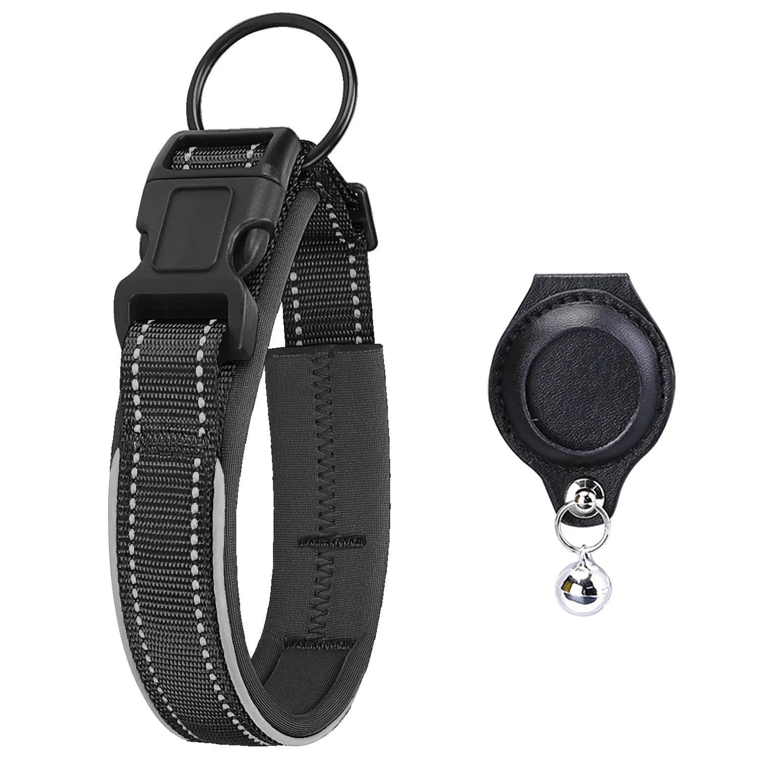 Nylon pet collar with AirTag leather-style protective case for dogs and cats, multiple colour options