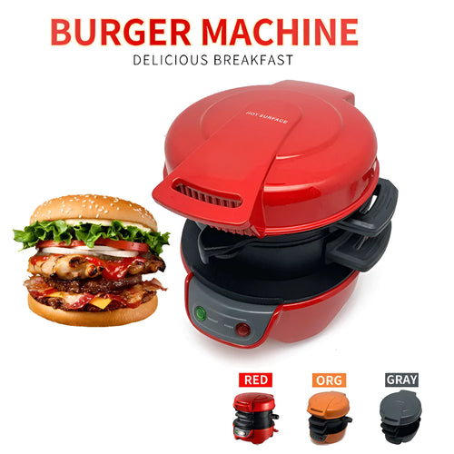 Breakfast sandwich maker with egg cooker ring in bright red, orange, or silver grey colours