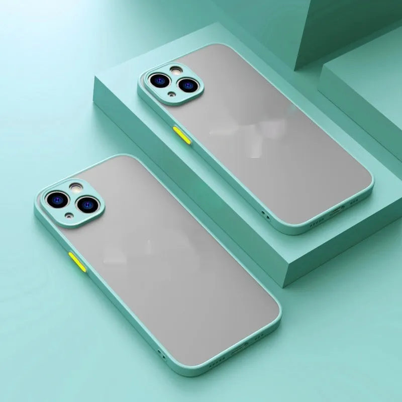 Frosted matte iPhone case with magnetic suction, shockproof TPU acrylic cover, shown in black for iPhone 13 to 15 series